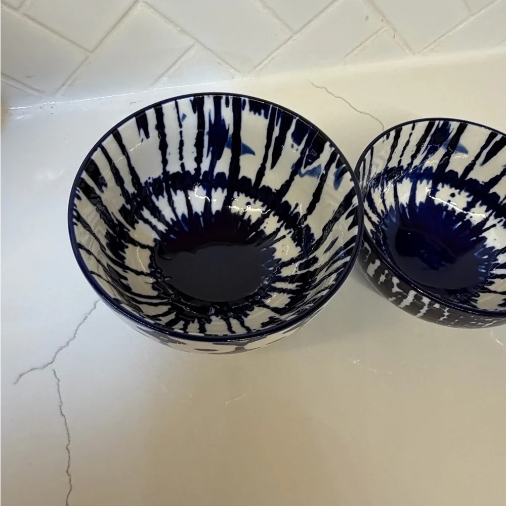 West Elm Indigo and White Ceramic Bowl Trio